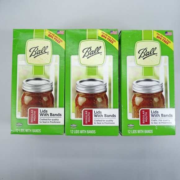 3 Boxes Ball Regular‎ Mouth Canning Lid with Bands (12-Count) 1440030060 Ball - Picture 1 of 5